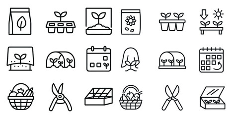 Fototapeta premium Gardening and plant growth icons for eco-friendly design projects