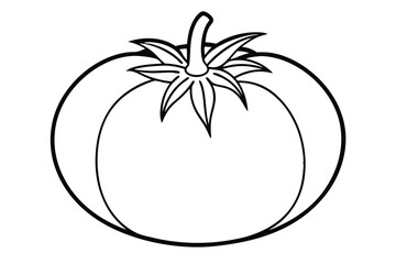 Simple Outlined Tomato Illustration with Stem and Leaves for Coloring or Graphics Projects