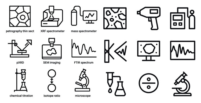 Scientific instrument icons for research laboratory and analysis purposes