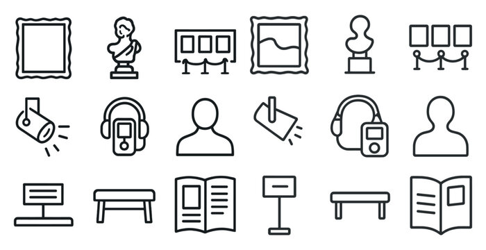 Art gallery icons collection for museum and exhibit design projects