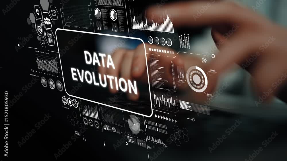 Fototapete hands typing on keyboard with digital data graphic display showcasing evolution of data analytics co