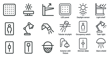 Fototapeta premium Modern lighting and smart sensor icons for interior design projects