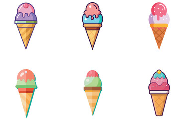 Ice Cream Cones Clipart Flat Vector Dessert Design for Summer, Sweet Treats, and Food Projects
