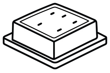 Isometric Black Outline Manhole Cover with Four Slits Overlapping a Layered Square Base