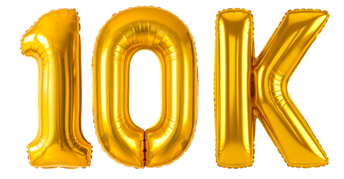 Balão inflado de número 10k dourado brilhante para festa, aniversário e comemoração