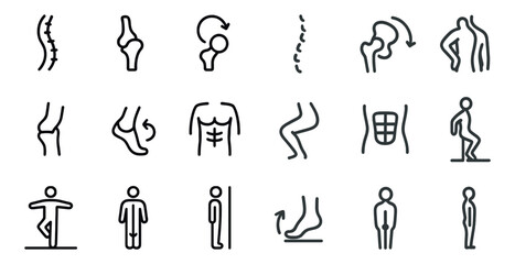 Human body movement and exercise icons for health and fitness design
