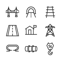 Infrastructure Icon Set. Outline icon set of cross-border infrastructure projects: bridge span, tunnel portal, rail track, highway