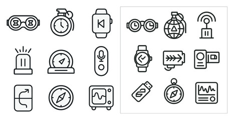 Minimalist technology and navigation icons for design projects