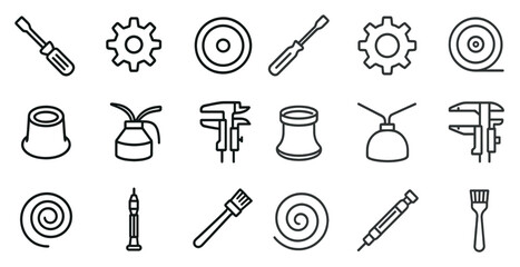 Linear tool and gear icons for technical design and engineering projects