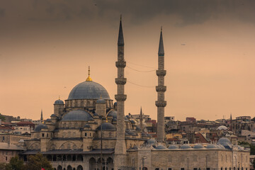 View of Yeni Cami Mosque at sunset,  Istanbul, Turkey
