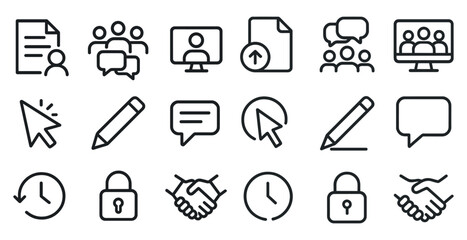 Digital communication and collaboration icons for modern business design