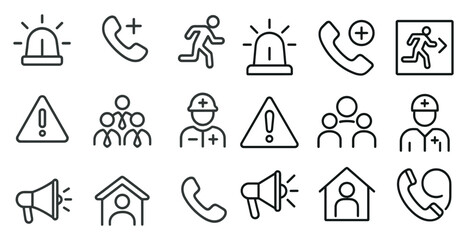 Emergency and safety icon set for alert systems and security design
