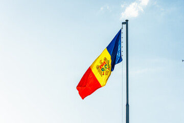 Waving Moldovan flag in  Chisinau