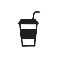Obraz premium Simple black silhouette of a disposable coffee cup with straw.A straightforward, black and white graphic of a disposable coffee cup with a straw.