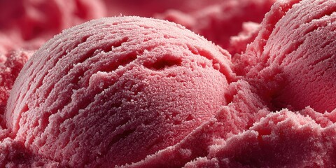 Close-up of vibrant pink sorbet showcased in a dessert shop during warm summer day