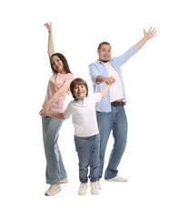 Fototapeta premium Portrait of lovely family on white background
