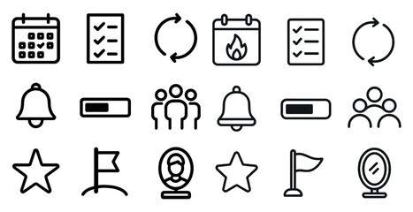 Collection of simple line icons for notifications and scheduling concepts