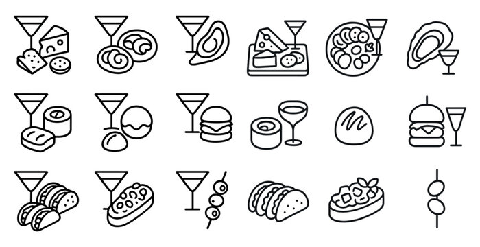 Assorted food platter and drinks icons for menu and event design