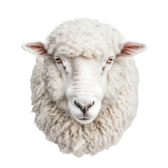 Fototapeta premium Fluffy white sheep with thick wool standing against a plain background