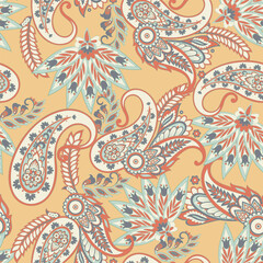 Fototapeta premium Paisley Seamless Vector Pattern. Indian floral motifs for fabric designs