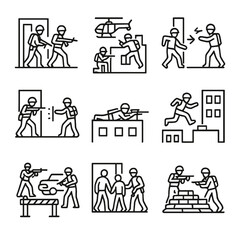 Diverse Icon Sets. Outline icon set of Christmas presents: wrapped box, Santa gift sack, Christmas tree decoration, gift tag,