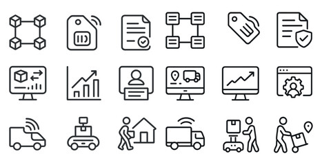 Logistics and technology icons for e-commerce and business solutions