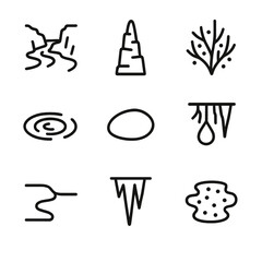 Fototapeta premium Subterranean River Icons. Outline icon set of subterranean river luminescence: subterranean river, cave pillar, glow algae, water