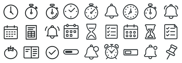 Fototapeta premium Variety of minimalist time and reminder icons for digital design