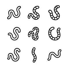 Obraz premium Soil Worms Icons Set. Outline icon set of beneficial soil worms: earthworm, red wigglers, tiger worms, nightcrawlers, pot worms,