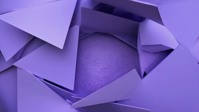 A collection of overlapping purple paper triangles arranged in a random pattern. The shades of purple vary, creating a textured appearance.