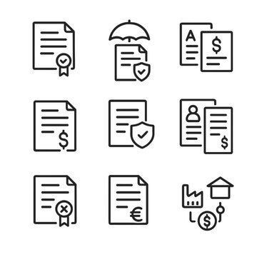 Trade Finance Icons. Outline icon set of trade finance instruments: letter of credit, bank guarantee, documentary collection,