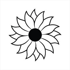 Simple Black and White Flower Illustration with Pointed Petals and Dark Center