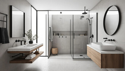 Minimal 3D bathroom with geometric sink
