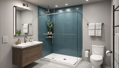 Functional 3D bathroom design with side sink