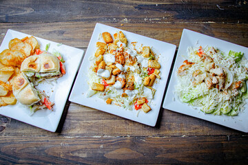 salad plate with lettuce and bread top view 