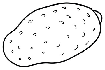 Black and White Cartoon Potato Illustration Outlined with Small Imperfections for Coloring or Design