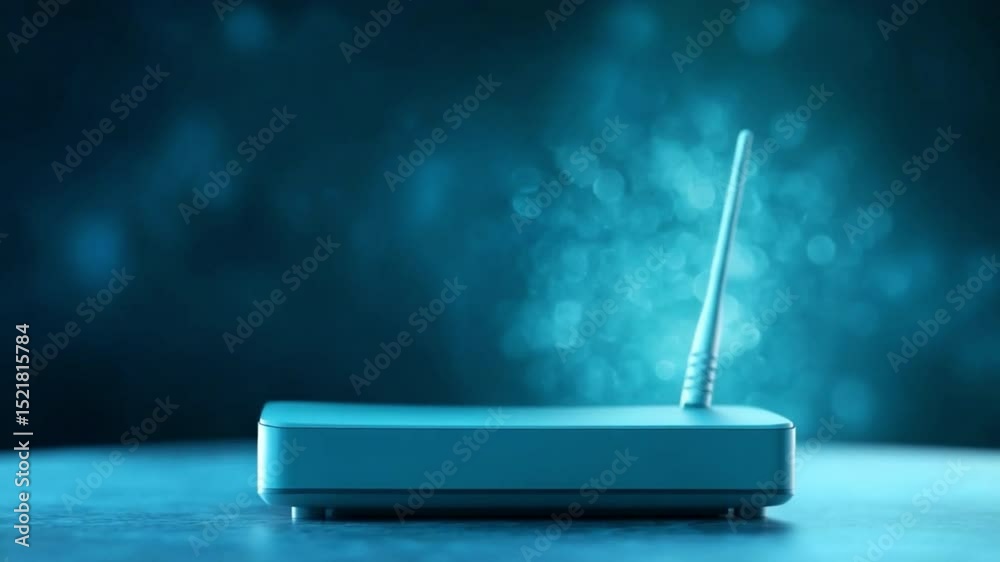 Poster wireless connectivity: a sleek, modern router emits invisible waves, symbolizing the digital world i