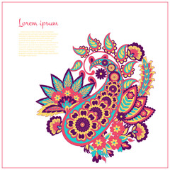 Paisley vector isolated pattern. Damask floral illustration in batik style