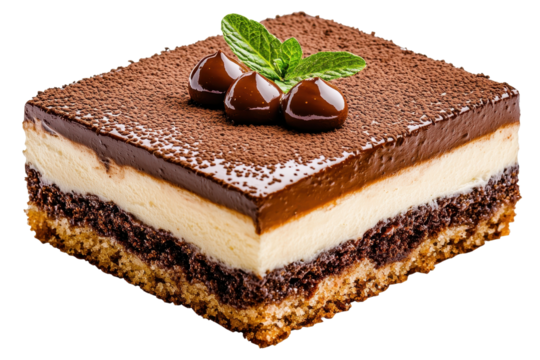 Layered Chocolate Vanilla Dessert with Mint Garnish