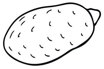 Outlined Cartoon Illustration of a Russet Potato Covered in Eye Markings on White