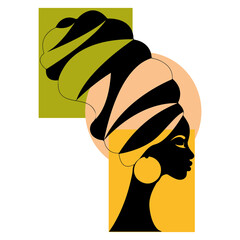 Elegant Afro Silhouette Woman with Headwrap – Modern Black Art Illustration”