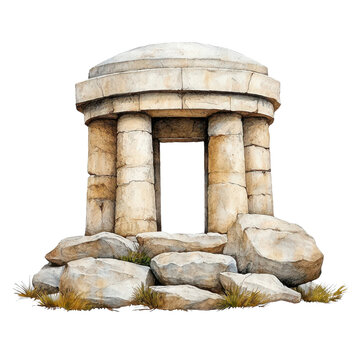 recommend clip art: Beige Stone Temple on Rocks with Transparent Background