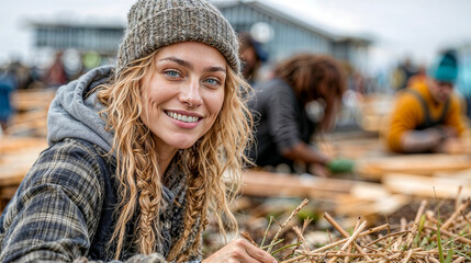 Woman Smiling While Volunteering Outdoors