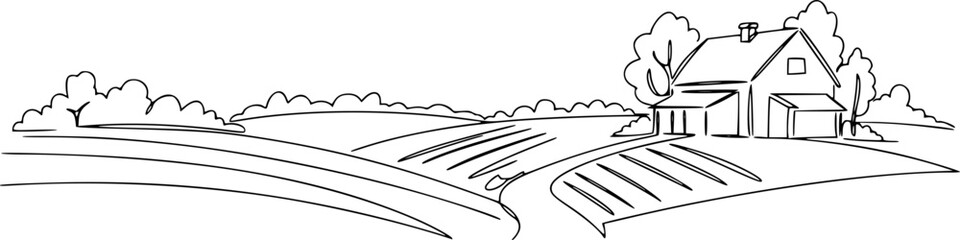 Rural landscape continuous one line vector drawing
rural house vector