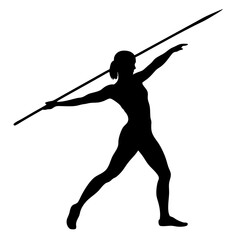 Female Athlete Throwing a Javelin, Track and Field Sports Vector Silhouette
