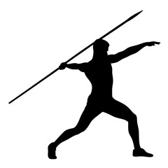 Silhouette of Male Javelin Thrower in Action – Sports Vector Illustration

