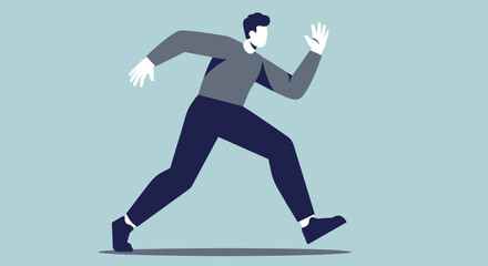 Fototapeta premium Man running energetically in a minimalistic, flat design style 
