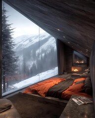 Minimalist interior design is showcased in the modern living room, where a terra cotta corner sofa is set against beige stucco walls