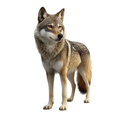 Obraz premium Wolf standing tall in a natural pose against a plain background showcasing its majestic features and vibrant fur texture