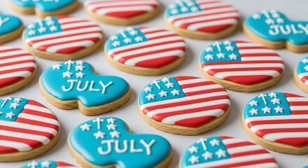 Fototapeta premium Patriotic Heart-Shaped Cookies A Delicious 4th of July Treat